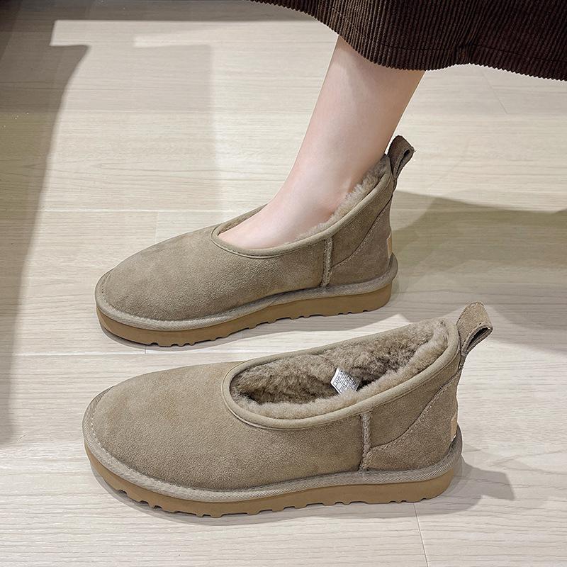 Women's Large Size Soft Sole Heightening Winter Warm One Foot Stirrup Fur One Anti-slip Snow Boots Plush Lined Ankle Boots Outdoor Sports Cotton Boots