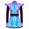 Kids Girls Alien Costume Patchwork Metallic Gloss Mock Neck Long Sleeve Back Zipper Built In Shorts Dress