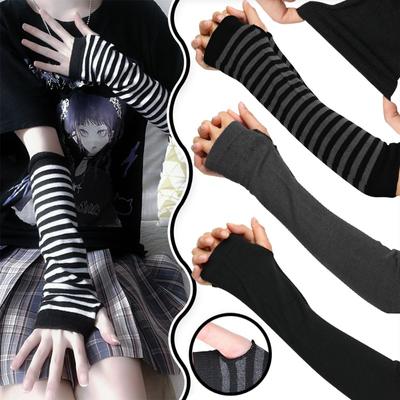 Punk Verstellbare Fingerlose Handschuhe Dekorative Streifen Lange Arm Handschuh Winter Warme Fäustlinge Arm Wärmer Ärmel Festival Zubehör