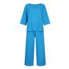 Women's Round Neck Color Casual Cotton Linen 3/4 Sleeve Top And Pants Set