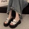 Thick-soled One-word Slippers for Women To Wear 2025 New Summer Fashion Sandals with Skirts To Increase the Height of Beautiful Cool Slippers