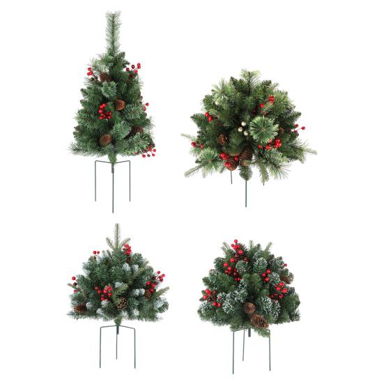 Lighted Artificial Christmas Urn Filler Battery Operated Pre-lit Xmas Pine Tree with Tripod Stake And 50 LED Light Outdoor Planter Filler