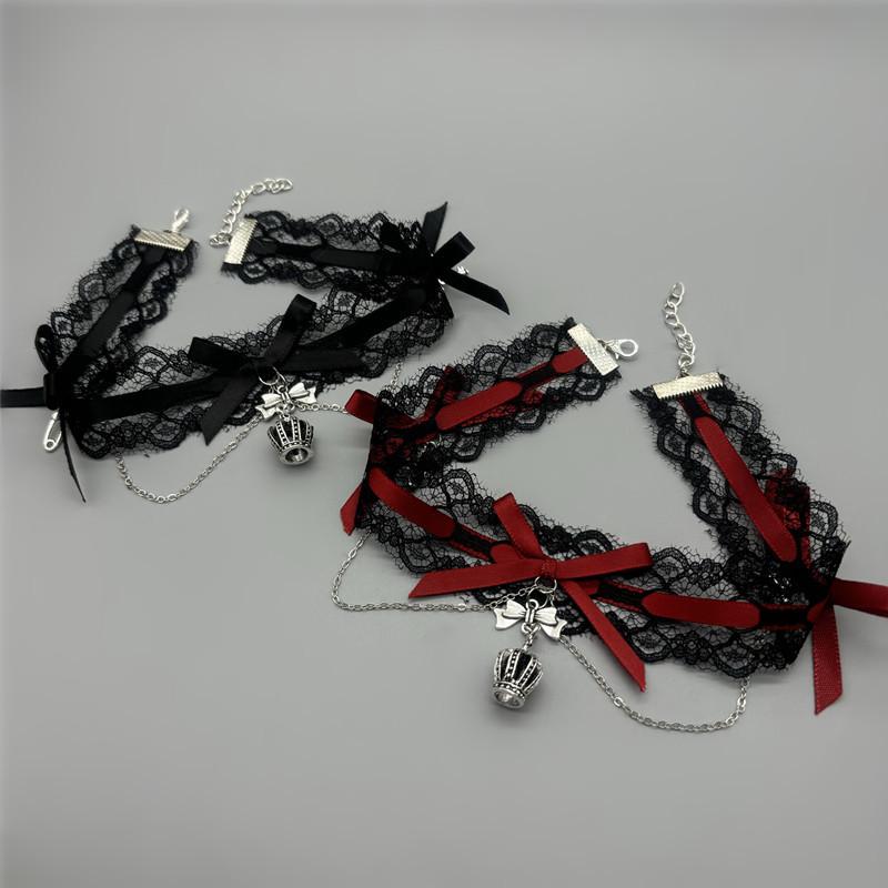 New Sexy Lace Bow Necklace for Women Gothic Punk Velvet Collar Choker Vintage Crown Pendent Necklace Strap Bow Cute Jewelry