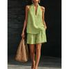 Damen Lässiges V-Ausschnitt Kurzarm Top & Weite Hosen Zweiteiliges Set, Lockeres Entspanntes Outfit für den Sommer