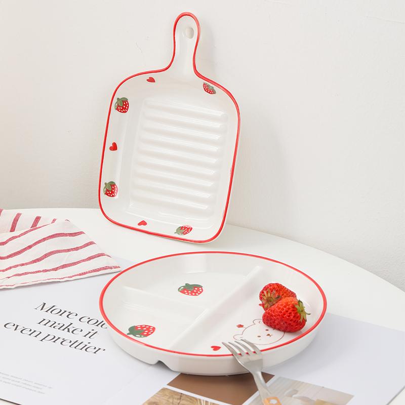 Snack Plates Bear Ins Ceramic Divided Plate Fat Reducing Plate Three Grid Circular Plate Home Weight Loss Breakfast Plates