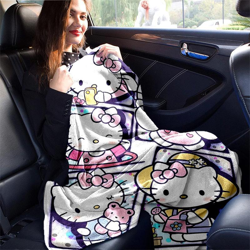 1pc Happy Hello Kitty Blanket, Home Decorative Throw Blanket for All Seasons, Living Room, Travel, Camping, Car Blankets, Beach, Office Naps, Unique G