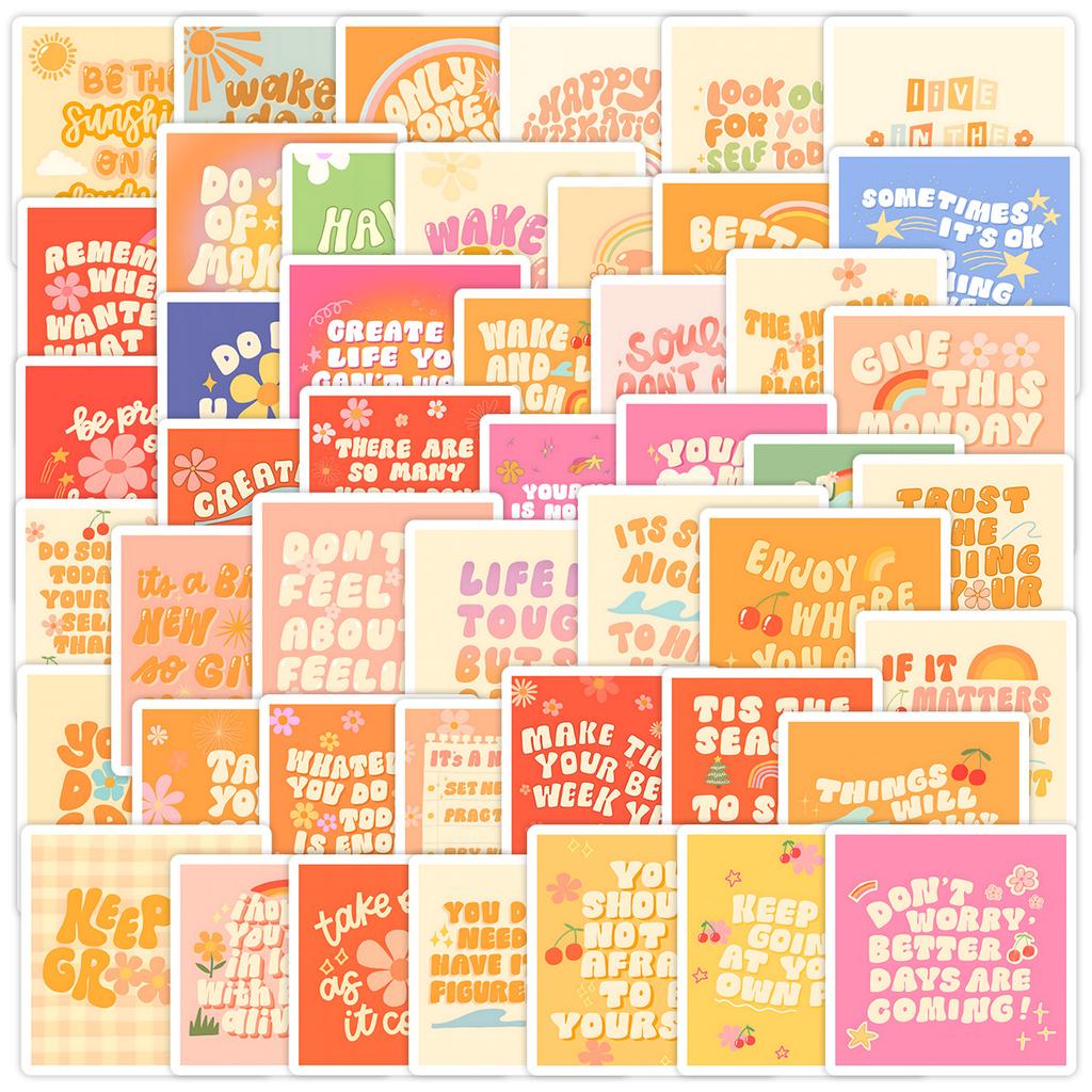 50 English Phrases Graffiti Stickers Creative Phrase Stickers Water Cup Mobile Phone Computer Waterproof Decorative Stickers