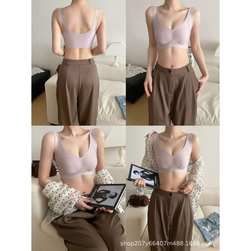 Women Seamless Ice Silk Lift Bra Soft Support Fixed Cup Gathering Beauty Back Bralette