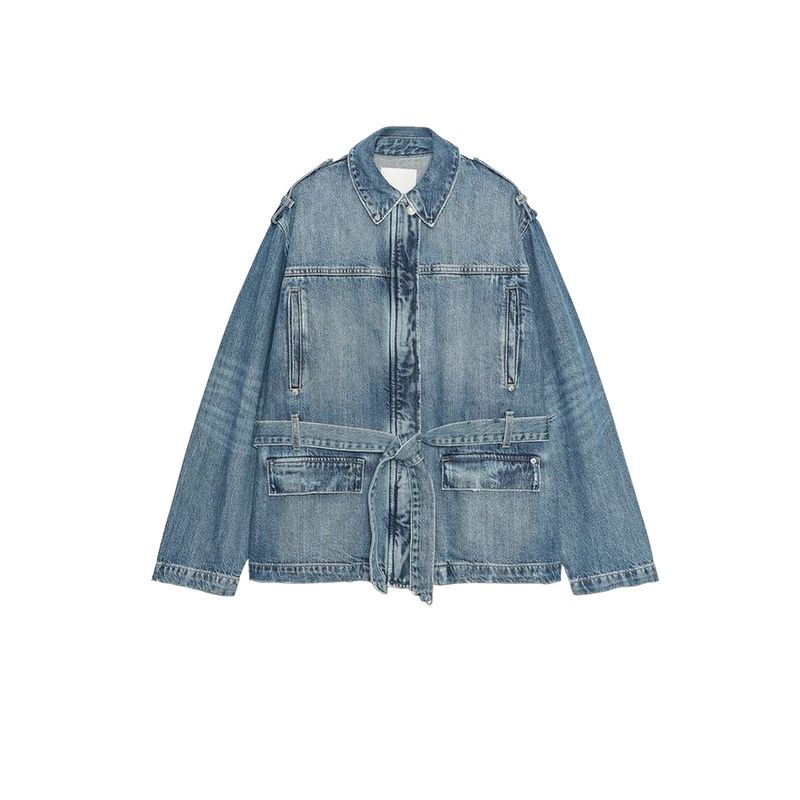Belt Long Denim Jacket Coat 5252271 Straight-leg Loose High Waist Curl Denim 4725231