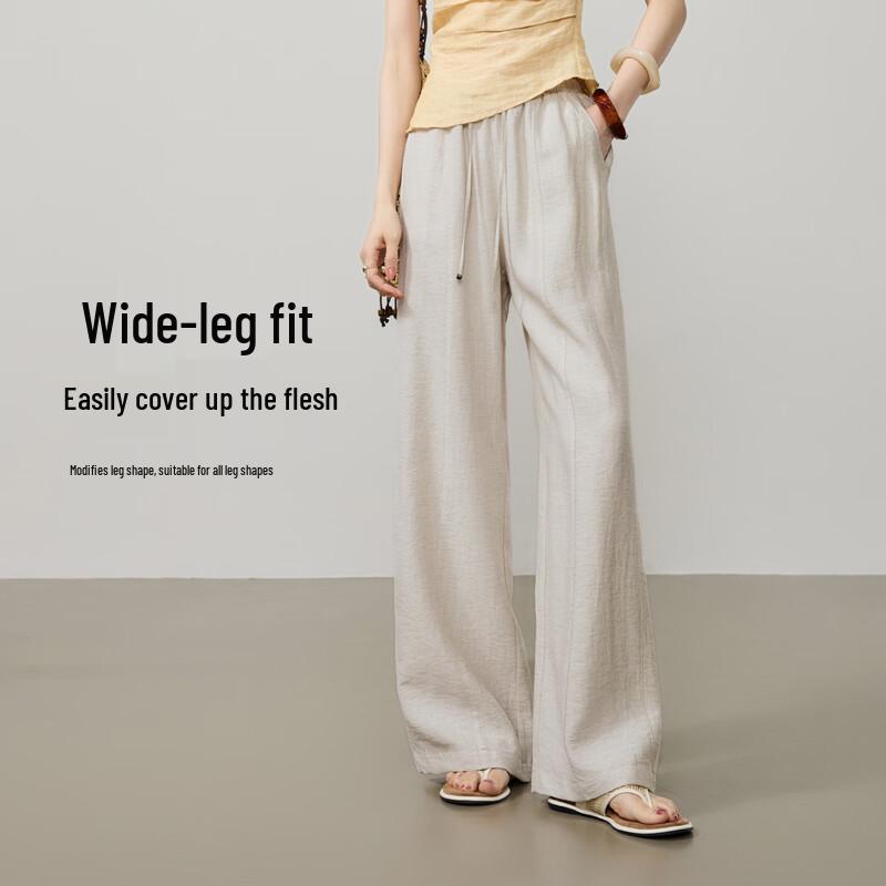 ESE-Y Women's High-Waisted Linen Blend Wide-Leg Pants