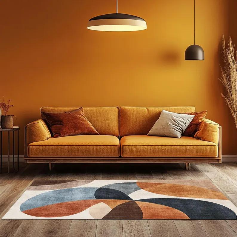 Abstract Shapes Shades Brown Modern Area Rug Boho Dorm Decor Modern Art Contemporary Rugs Living Room Decor Brown Details Rug