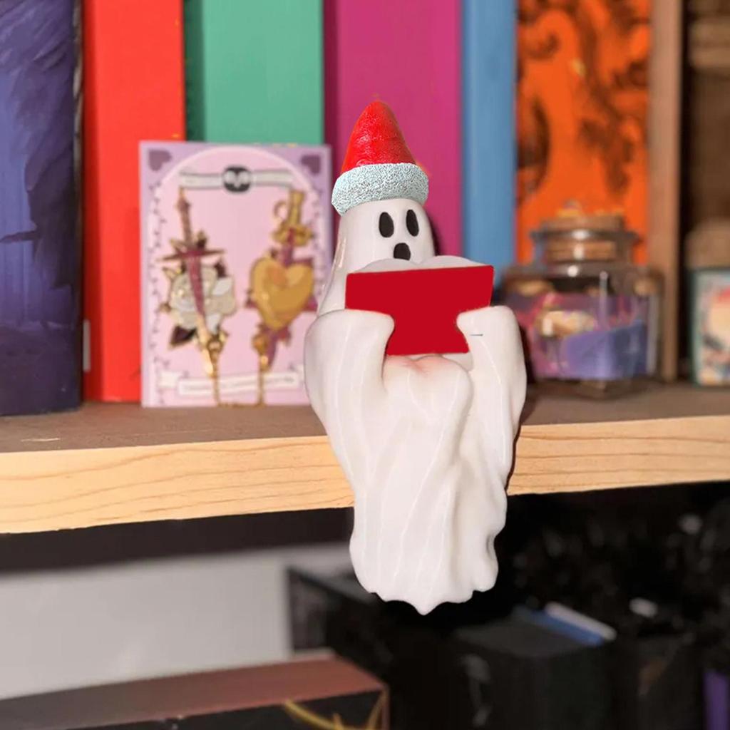 Halloween Reading Ghost Decorative Ornament Resin Statue With Christmas Hat Tabletop Decor Sitting Ghost Figurine Reading A Book