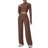 New Cross-border Solid Color Zip Jacket & Wide Leg Yoga Suit - Two-piece Fitness Set