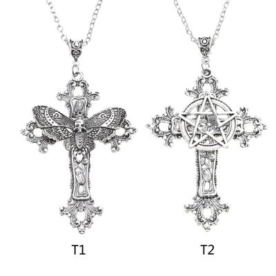 Gothic Schädel Halskette Tod Kopf Motte Schlüsselbein Kette Schmuck Geschenk Frauen Kreuz Floral Filigrane Anhänger Schmuck Ornament