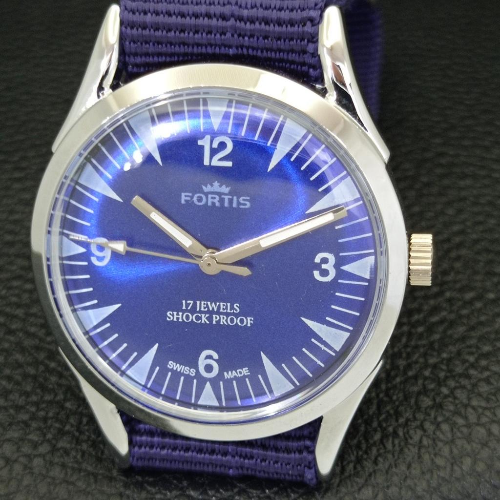 HAND-WINDING SWISS MENS VINTAGE REFURBISHED BLUE COLOR DIAL WATCH a700967-5 R205a-a700967