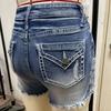 GMXIA Women's Ripped Denim Shorts Stretch Slim Peplum Jeans Embroidered Denim Shorts