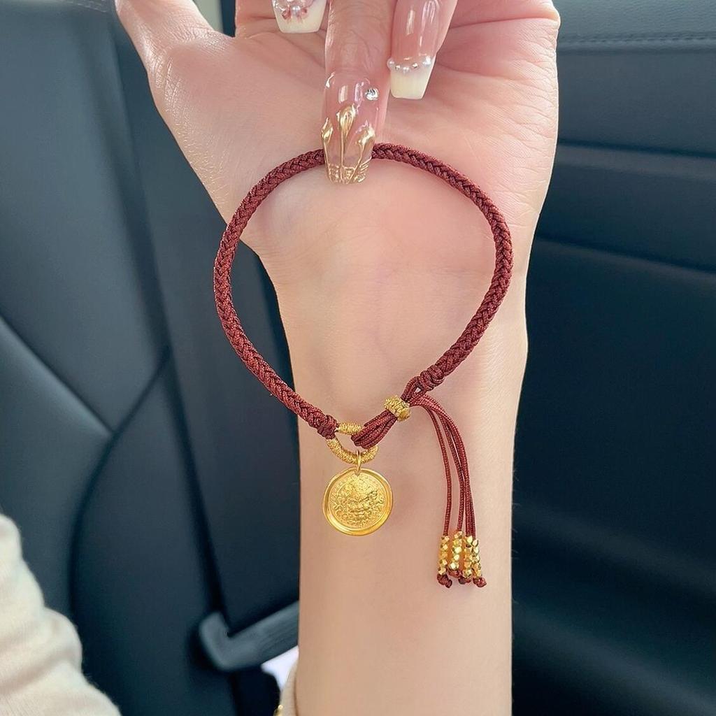 Neues tibetisches ethnisches Glücksarmband im chinesischen Stil, gelb, handgewebt, mit Quasten und Goldfragmenten, vielseitiges Modeaccessoire