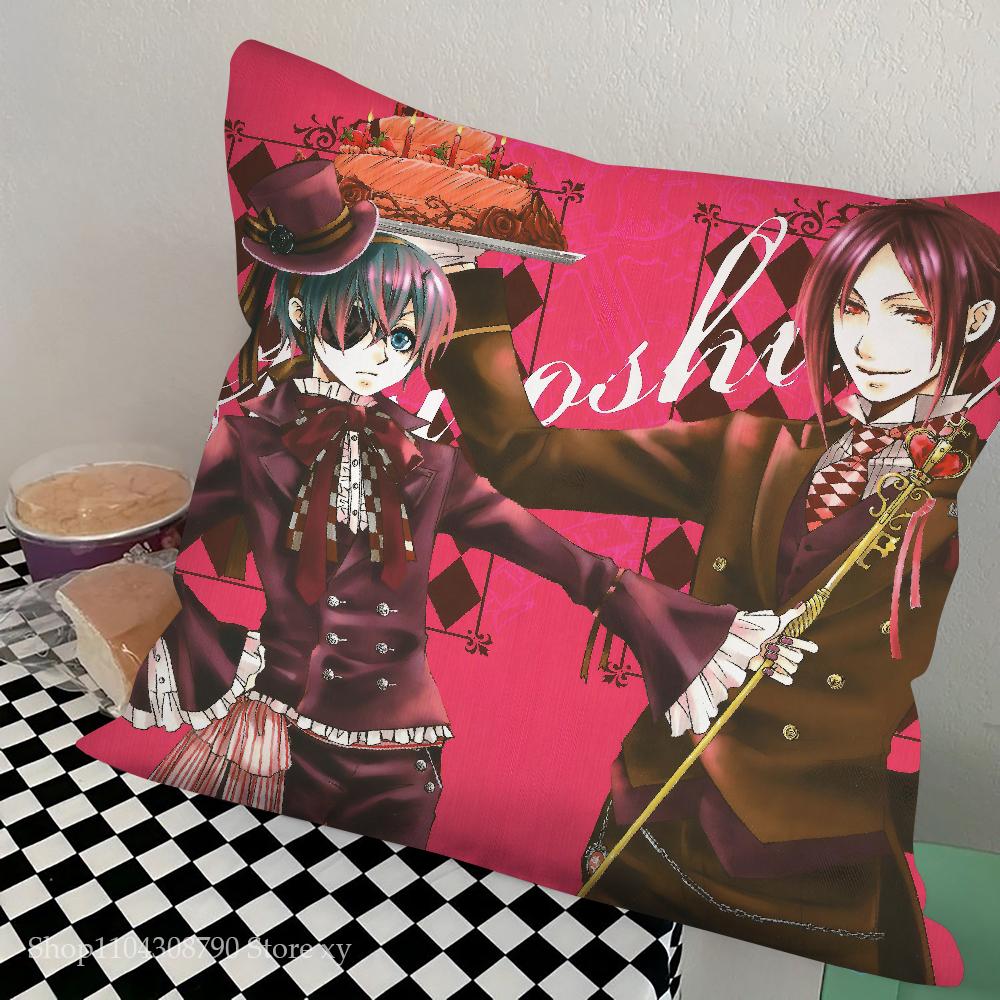 Black Butler Anime Kuddfodral Mode Fyrkantigt Kuddfodral Sovrum Soffa Rum Ins Dekoration Fritid Kuddfodral 40x40