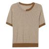 Dünnes Strickshirt Sommer Neu Kariertes T-Shirt Damen Kurzarmtop