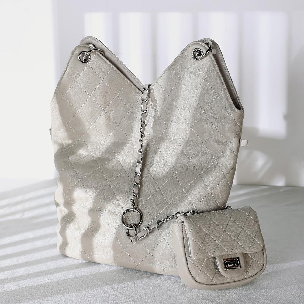 Genuine Leather Small Fragrant Rhombus Chain Underarm Bag First Layer Cowhide Large Capacity Single Shoulder Child And Mother Bag Neutral Trend