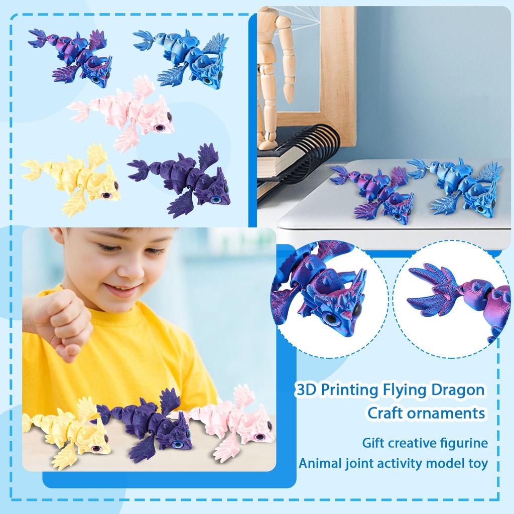 3D Printed Flying Dragon Crafts Ornaments Gifts Creative Hand-made Animal Joint Activity Model Ornaments Toys