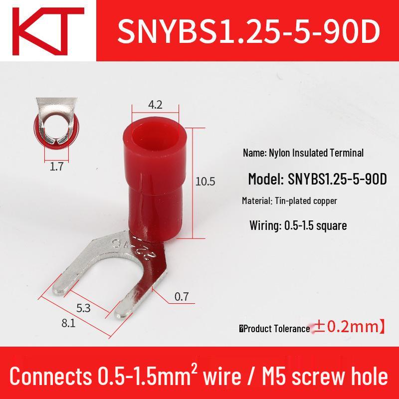 Kaishtong 90° U/Y-Shaped Nylon Pre-Insulated Terminal, SNYBS1.25-6-8