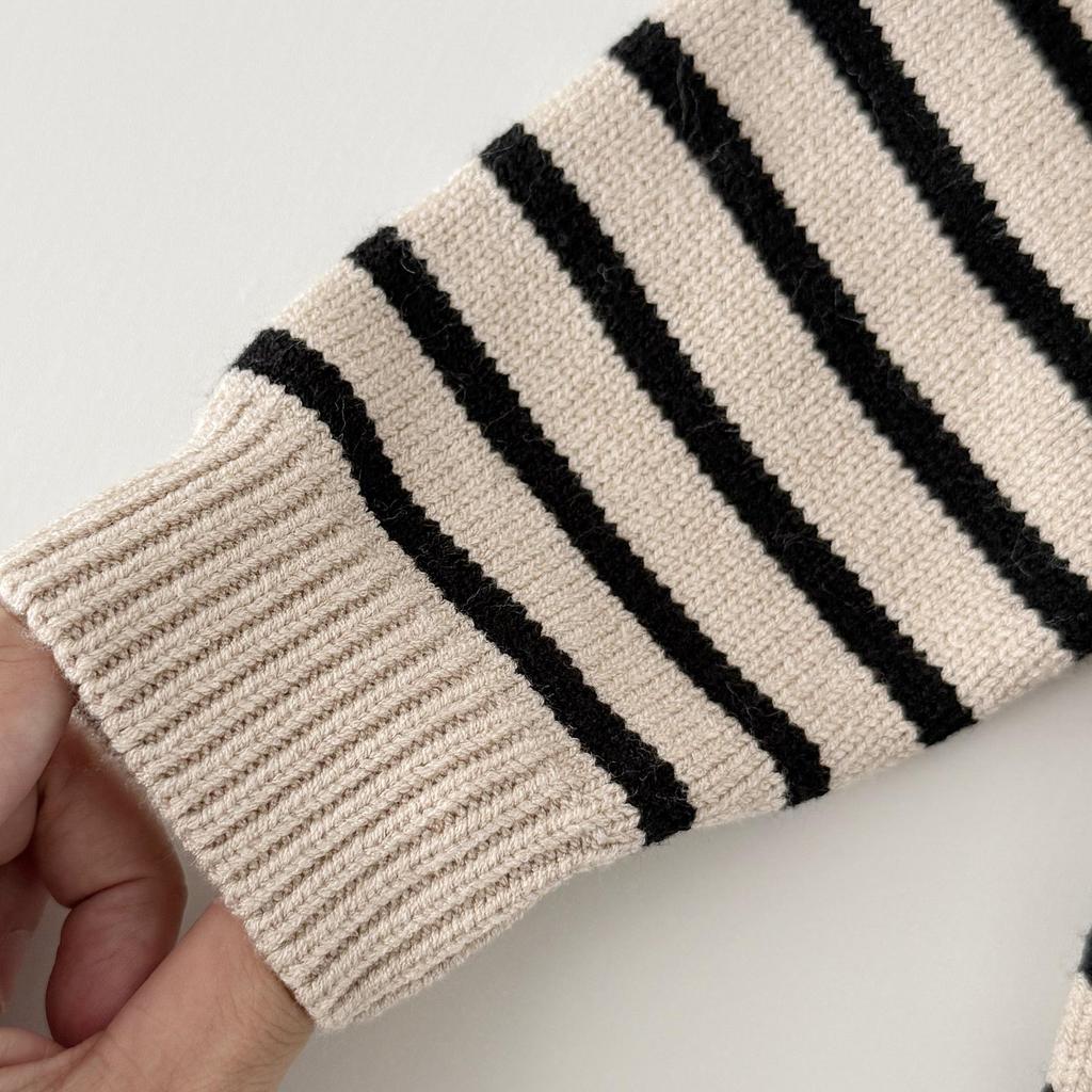 Set Cardigan cu Dungi Stil Coreean de Toamnă pentru Sugari și Copii Mici + Salopetă