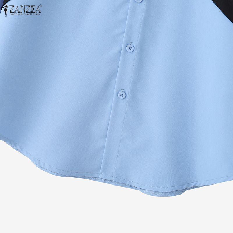 ZANZEA Women Casual Round Neck Long Sleeve Loose Patchwork Blouse