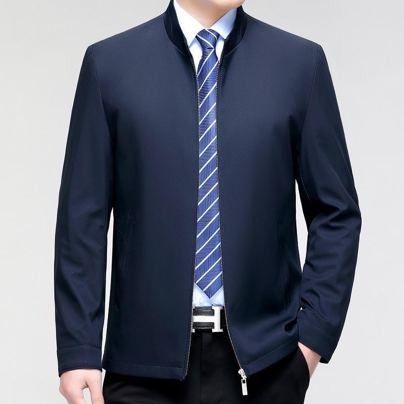 

Men s Solid Color Stand-Up Collar Jacket - Spring 2024 Business Casual Coat M-Plus синий