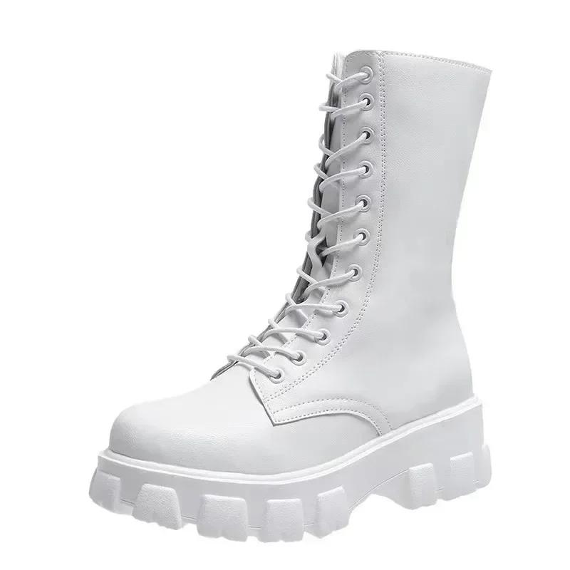 Fashion Short boots for women 2025 new autumn leather strap thick sole height increasing boots for women motorcycle boots for women