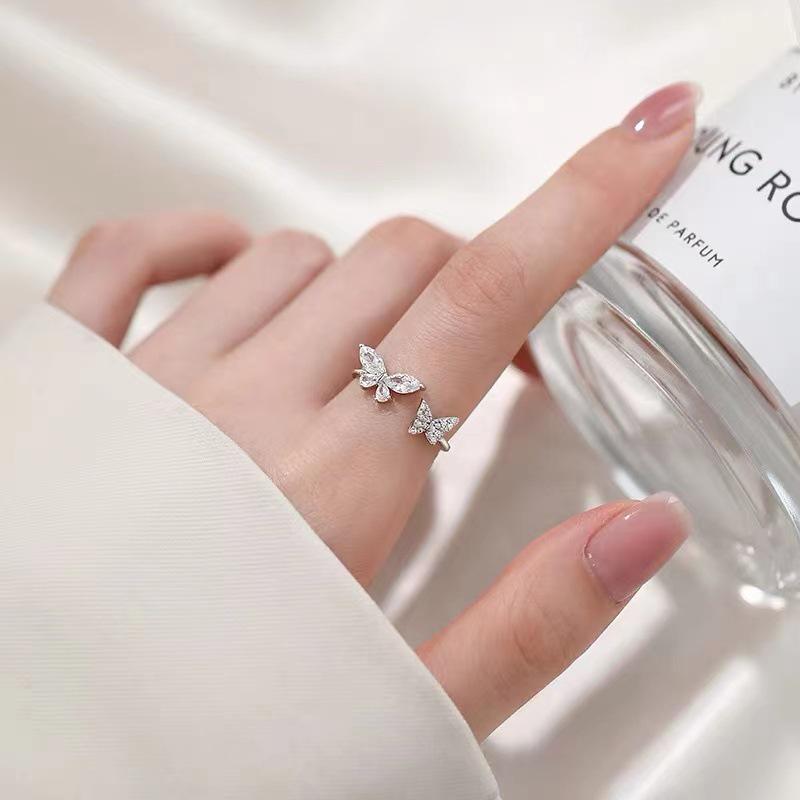 925 Sterling Silver Butterfly Pinky Ring for Women - Niche Design, Light Luxury, Adjustable Plain Band 