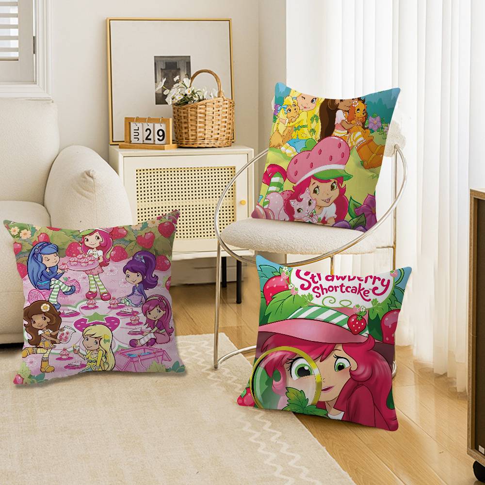 Kawaii Cute S-Strawberry S-Shortcake Pillow Covers Cartoon Sofa Decorative Home Double-Sided Printing Short Plush Cushion Cover