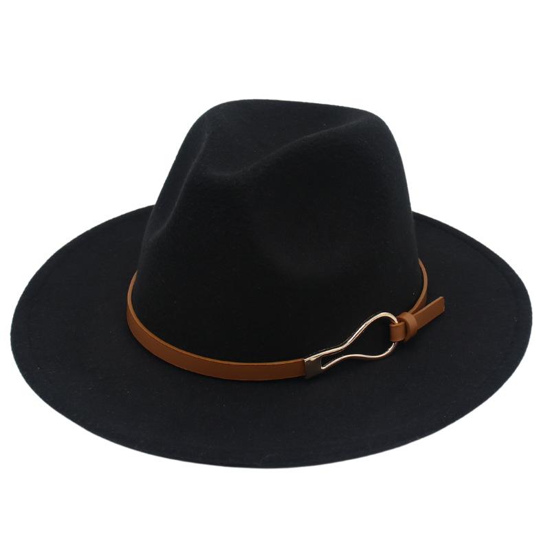 Foreign Trade Elegant Felt Hat Belt Buckle Top Hat Modified Face Jazz Hat British Dance Performance Woolen Hat Literature And Art