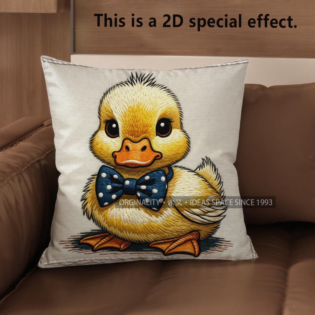 2D Cute Duck Bow-Tie Pattern Decorative Pillow Covers Pattern Cushion Cover Suitable For Sofa Bedroom Car Pillow Cover