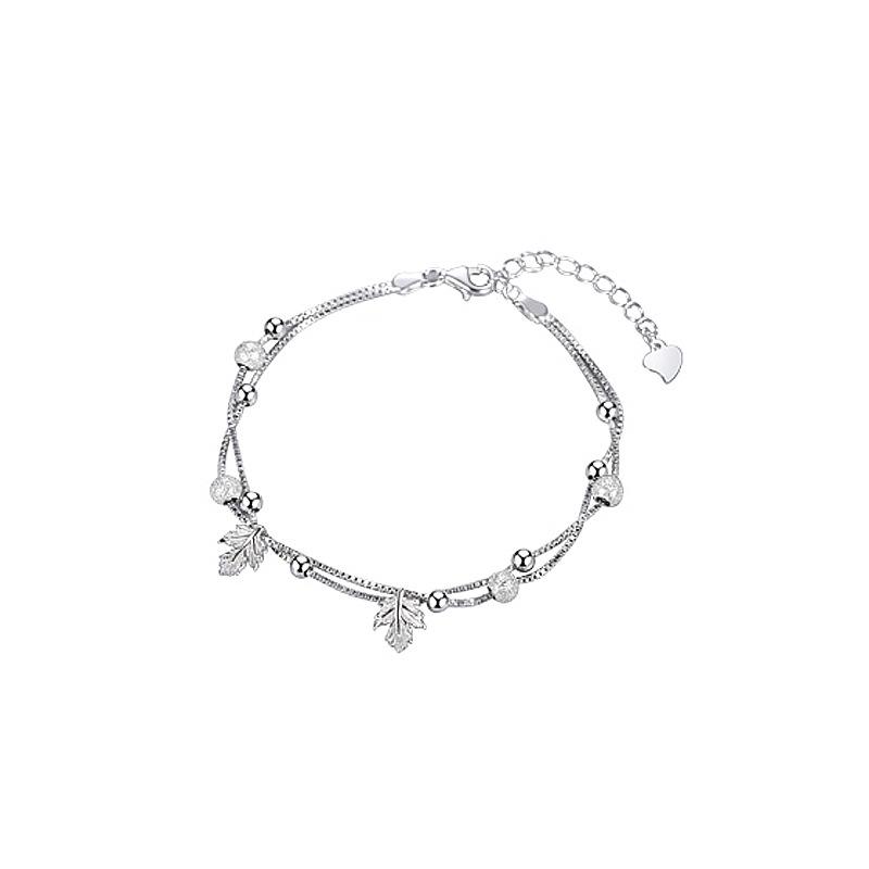 VENTFILLE 925 Sterling Silver Bracelet For Women Girl Maple Leaf Frosting Double Layer Bead Fashion Jewelry Gift Dropshipping