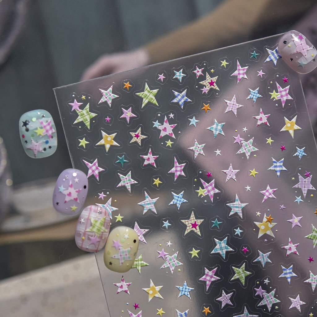 5D Embossed Nail Stickers Dopamine Simple Colorful Five-pointed Star Nail Art Accessories Decals DIY Nails 3D Decorations