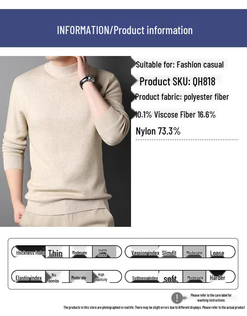 Men's Fleece-Lined Sweater with Half-High Neck, Soft & Close-Fitting, Thick Imitation Mink Knitwear for Middle-Aged & Young Men
