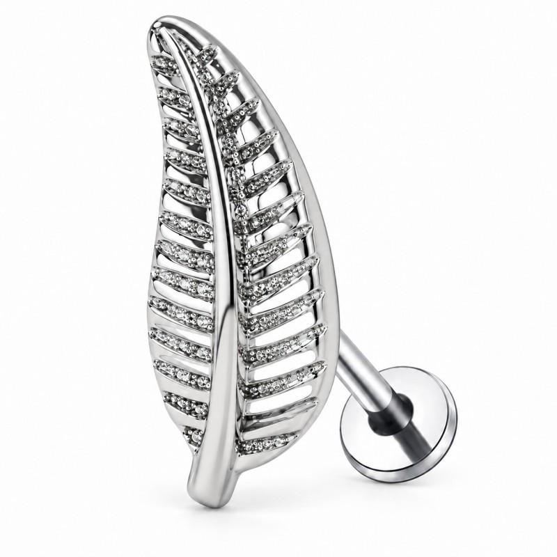 Stainless Steel Lip Ring Threaded Leaf Piercing Jewelry Micro Paved Zircon Minimalist Design