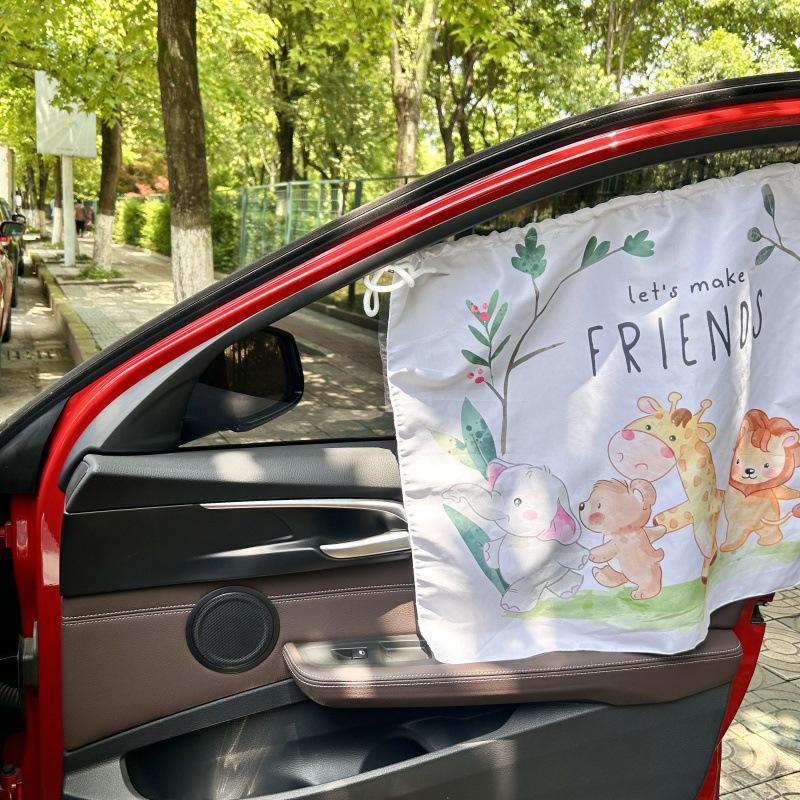 Car Window Sunshade Curtain Universal Side Cartoon Suction Cup Design UV Protection for Outdoor Trips