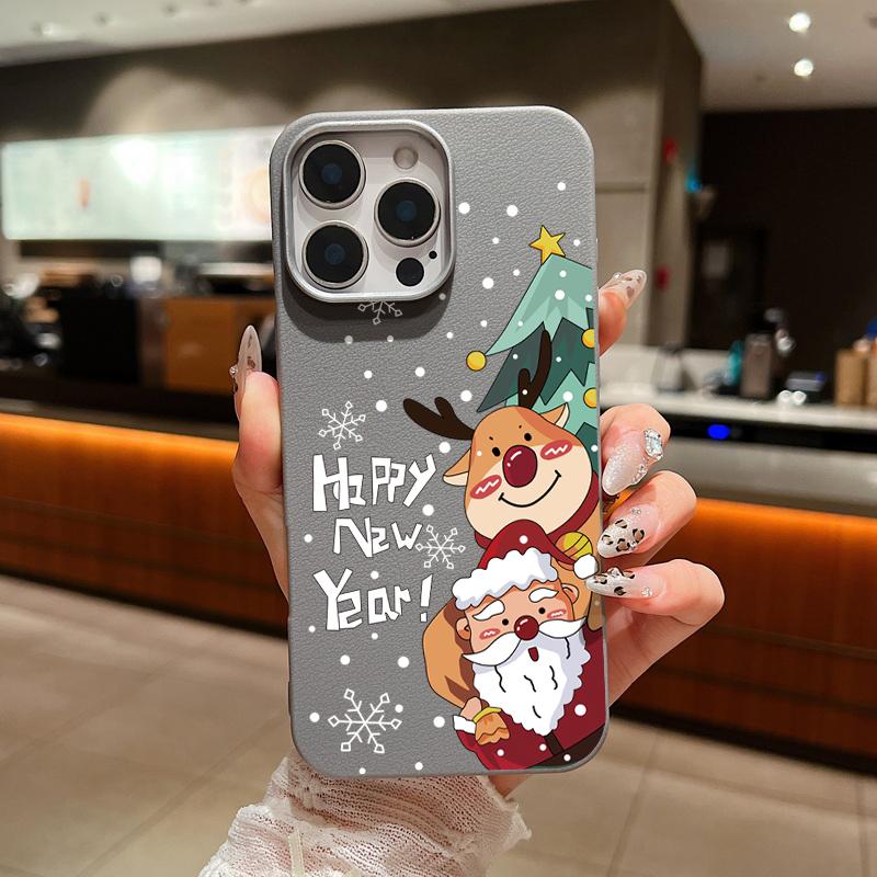 Для Magsafe Magnetic Leather Texture Phone Case for iPhone 16 15 Pro 14 Plus 13 12 Pro Max 11 New Year's Santa Claus Pattern Soft Tpu Slim Cover