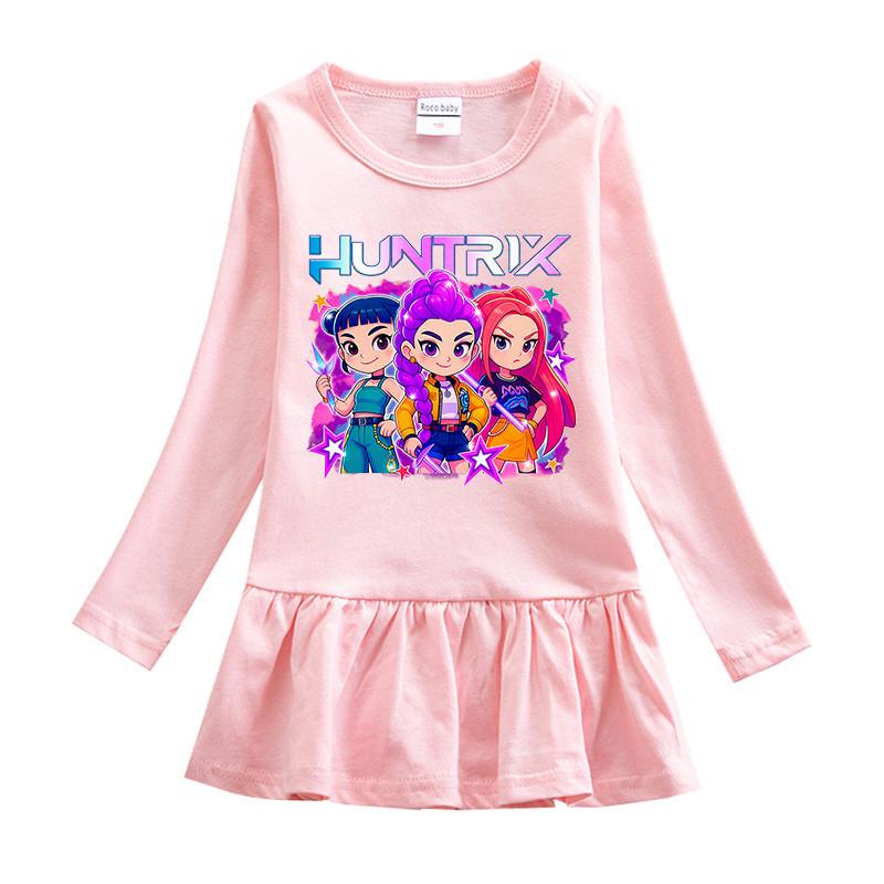 Dziewczęca Sukienka Kpop Rumi Zoey Mira z Nadrukiem Huntrix i Plisowaną Siateczką