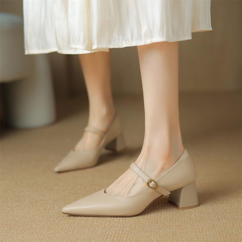 Taoffen Escarpins décontractés pour femmes Fil à coudre Bout pointu Talon haut Mode Souple Talon moyen Solide Décontracté Chaussures pour femme de bureau