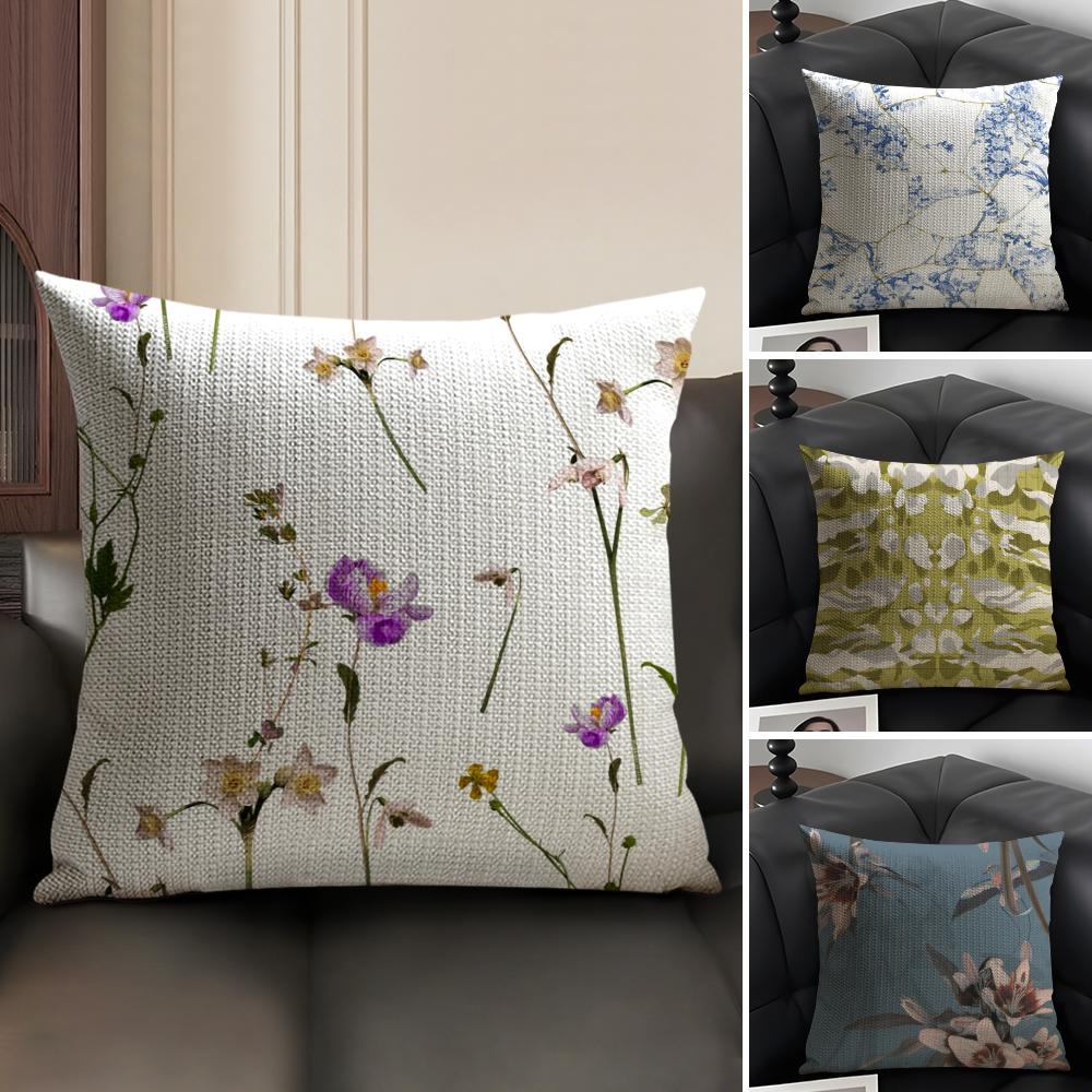 Classic A-Allsaints Floral Cushion Cover Summer Linen Organic Fabric Double-Sided Printing Sofa Pillow Case Home Decor