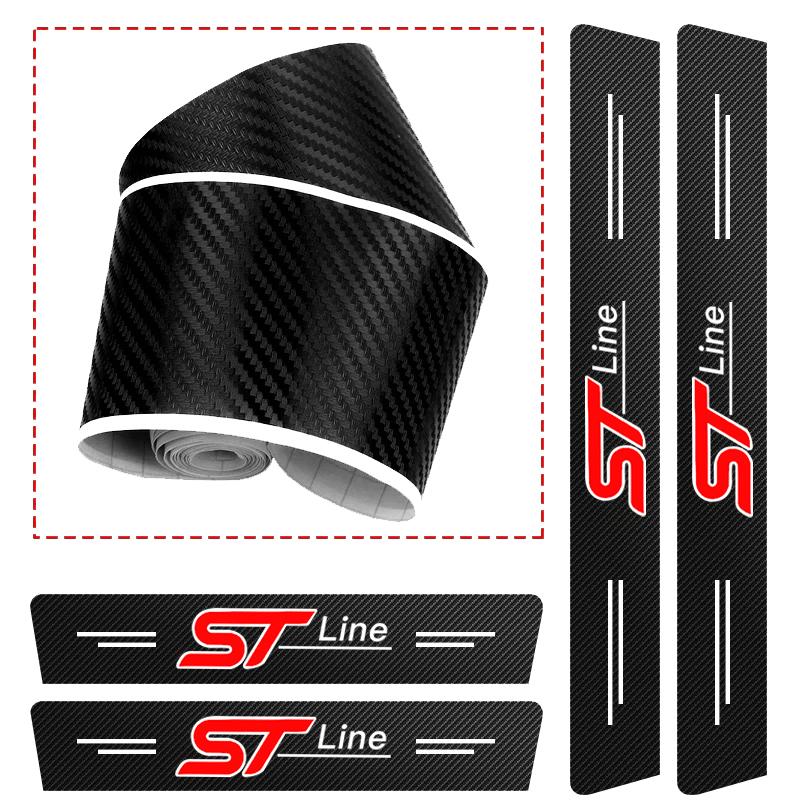 1/4/5Pcs Car Door Sill Carbon Microfiber Protector Sticker For Ford ST Line Edge Explorer Transit Ranger Kuga MK2 Fusion Mustang