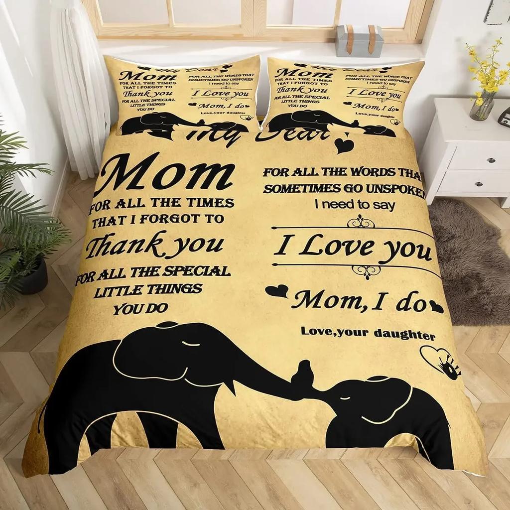 Mothers Day Duvet Cover Set Mom Gifts From Daughter Bedding Set Polyester Floral Print Comforter Cover Room Decor Twin King Size