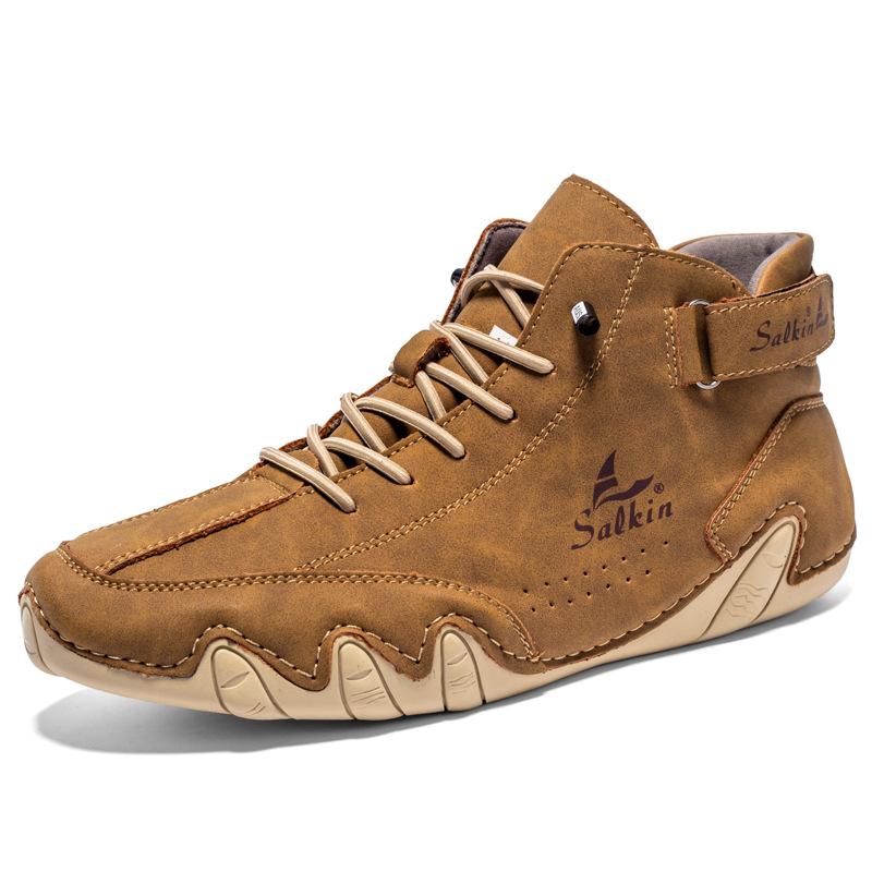 New Autumn and Winter Men's Octopus Doudou Shoes Korean Version Breathable High-top Handmade Large-size Leather Shoes Men's Explosion