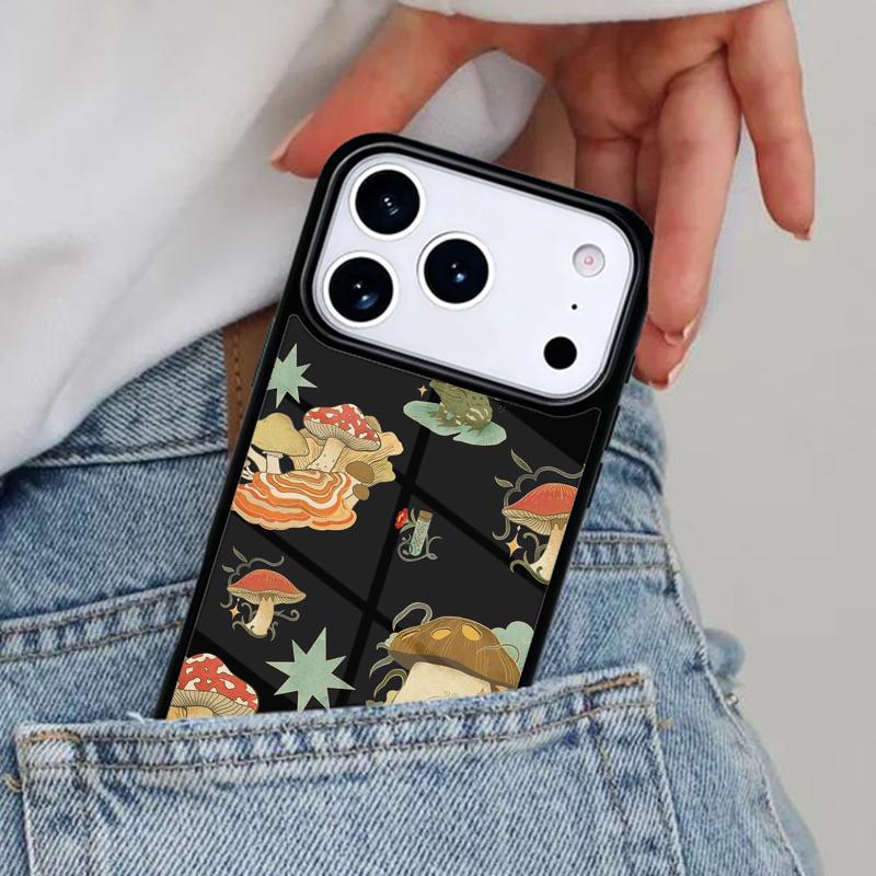 Vintage Retro Frog Mushrooms Phone Case for iPhone 17ProMax 12 13 14 15 16e 17 Pro Max Plus Air Cover