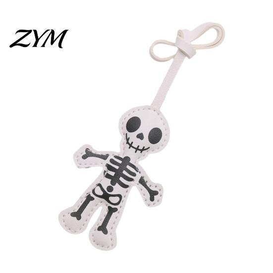 Faux Leather Skeleton Decoration Halloween Decoration, Black White Spooky Bag Charms Hanging Ornament, Double-sided Gothic Decor Pendant Double Sided