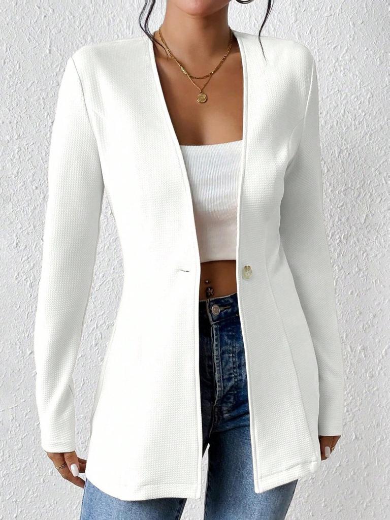 2025 Modern Korean V-Neck One-Button Solid Color Long Sleeve Jacket