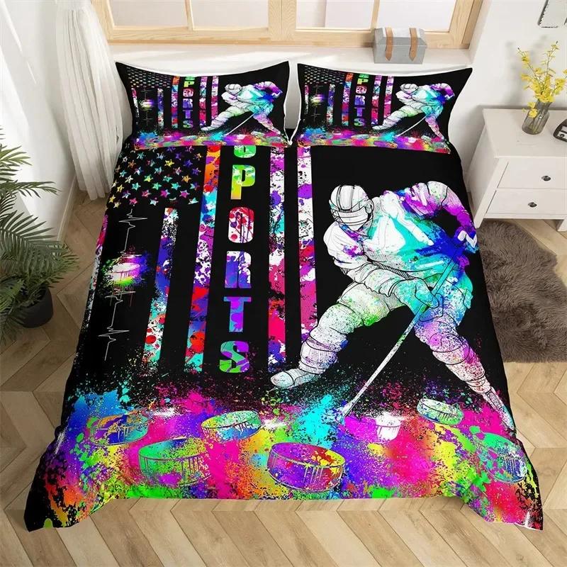 Ice Hockey Duvet Cover Hockey Comfortable Duvet Quilt Cover Pillowcase Bedding Set Children Bedroom Decoration Home Textile